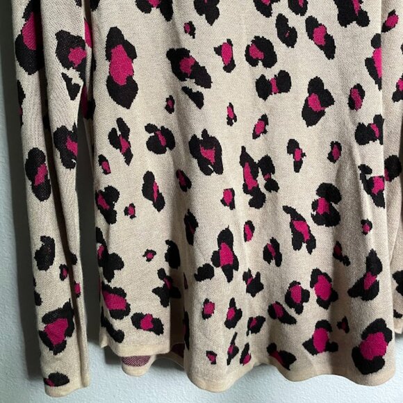 Chico's Textured Tan Pink Leopard Print Bateau-Neck Sweater Large - Picture 4 of 9